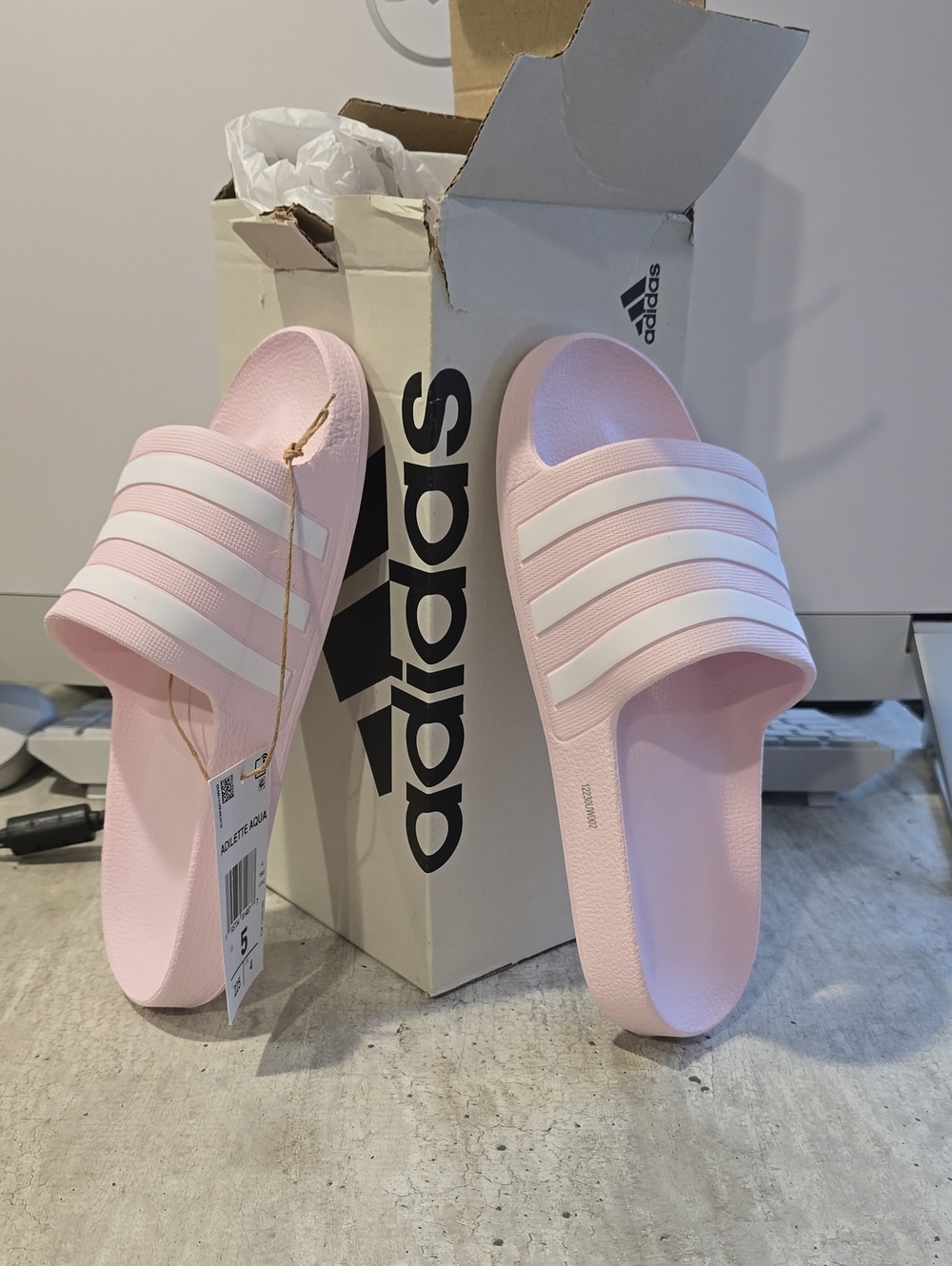 adidas Women’s Slide Sandals in Light Pink with White Stripes